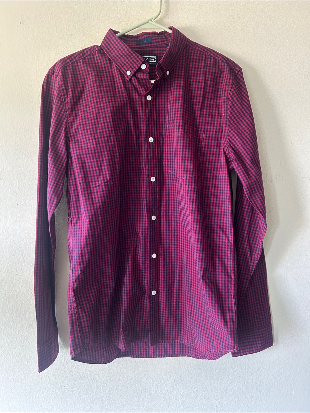 Rye Red and navy Check Slim Button-Down Shirt medium tall